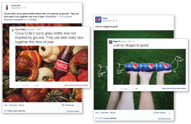 pepsi and coke Facebook and twitter page screenshots